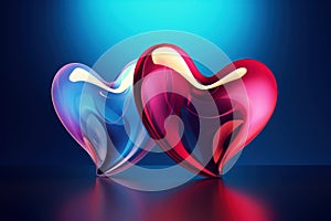 Abstract swirling hearts in blue and red hues. Valentines day