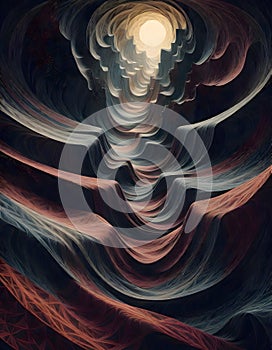 Abstract swirling, layered patterns with a gradient of dark to light colors, creating a tunnel like effect, Generative AI