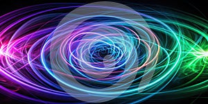 Abstract swirling neon light trails in vibrant hues. Generative AI