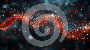 Abstract swirling particles, dark background, glowing red, bokeh effect, digital art