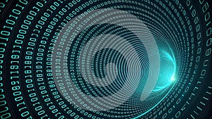 Abstract swirling vortex of binary code data stream digital tunnel technology concept