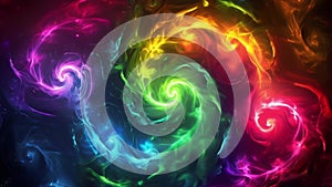 Abstract swirls of neon lights enchant in a rainbow of colors