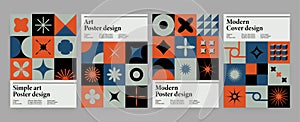 Abstract swiss geometric posters. Brutalism bold shapes web banner, poster design, print, postmodern bauhaus vector art