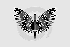 Abstract Sword and wings vector logo design