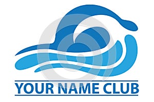 Abstract symbol blue swimming logo vector on white background with example name club