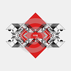 Abstract symmetric design element on red rhombus