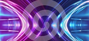 abstract symmetrical futuristic background with purple blue glowing neon moving,generated with AI.
