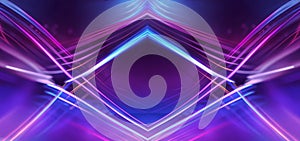 abstract symmetrical futuristic background with purple blue glowing neon moving,generated with AI.