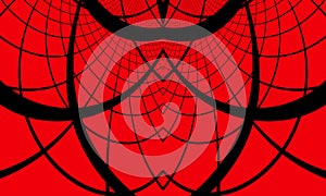 Abstract symmetrical geometric pattern. Black spiderweb on a red background