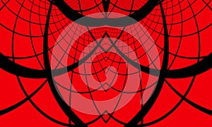 Abstract symmetrical geometric pattern. Black spiderweb on a red background