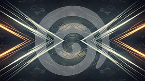 Abstract Symmetrical Geometric Pattern with Glowing Orange and White Lines