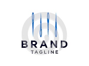 Abstract Tailor Logo. Blue Needle with Red Circle Line Thread Combination isolated on White Background. Usable for Garment and Han
