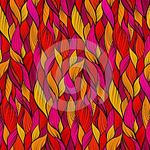 Abstract tangled leaves seamless pattern. Colorful wavy striped background. Endless backdrop. Vector illustration