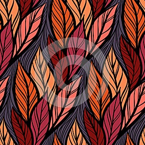 Abstract tangled leaves seamless pattern. Colorful wavy striped background. Endless backdrop. Vector illustration