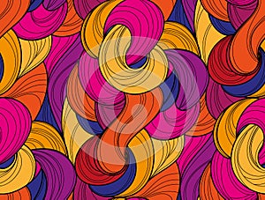 Abstract tangled waves seamless pattern. Colorful wavy striped background. Endless backdrop. Vector illustration