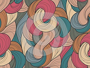 Abstract tangled waves seamless pattern. Colorful wavy striped background. Endless backdrop. Vector illustration