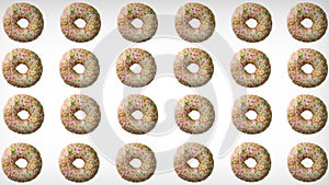 Abstract tasty donuts on white background. Top view