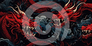 Abstract tattoo dragons pattern background in black and red colors