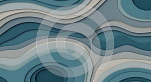 Abstract Teal and Beige Paper Cut Waves Background