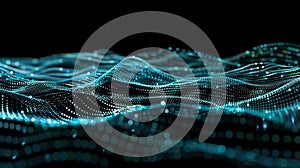 Abstract Teal Data Stream Visualization On Black Background. Technology Concept