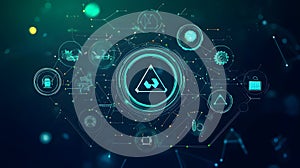 Abstract Teal Digital Warning Interface with Data Points