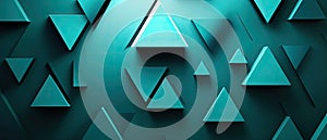 Abstract Teal Geometric Background with 3D Triangles and Shadows