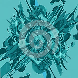 Abstract Teal Geometric Explosion: Dynamic Shattered Forms
