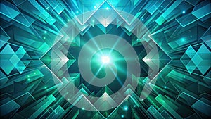 Abstract teal geometric pattern with bright central glow. Generative AI