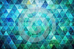 Abstract teal and green triangular mosaic pattern background texture for design projects. Generative AI