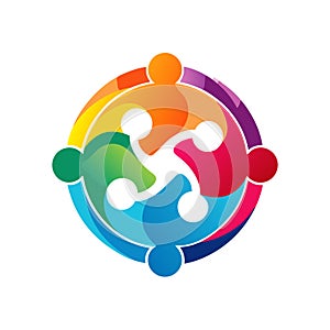 Abstract Teamwork Circle: Colorful Interlocking Figures Symbolizing Collaboration and Unity