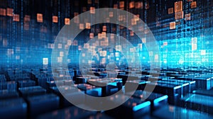 Abstract Tech Background with Digital Technology Cube and Binary Code AI Generated