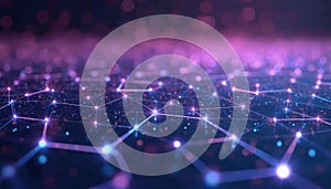 Abstract tech background illustration. Glowing polygonal grid surface visualization. Generative AI data mesh net digital