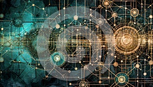 Abstract tech background with interconnected cyber cells, Generative AI.