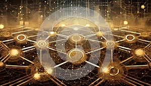 Abstract tech background with interconnected cyber cells, quantum computing network system , Generative AI