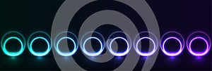 Abstract tech banner with cyan violet glowing neon circles