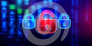 Abstract technology binary code red background with lock