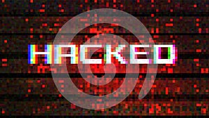 Abstract technology binary code red background with title Hacked