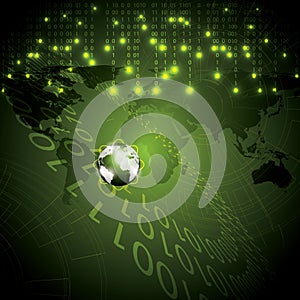 Abstract tech binary green global background