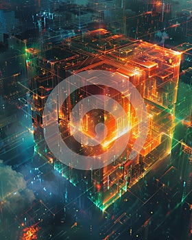Abstract tech cube digital transformation futuristic technology data center cloud computing AI data visualization