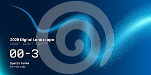 Abstract Tech Dots Digital Technology Blue Vector Shape Background. Artificial Intelligence Big Data Code Wavy Line Spray Flow