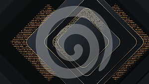 Abstract tech geometric black and gold seamless loop motion graphics luxury business presentation background.