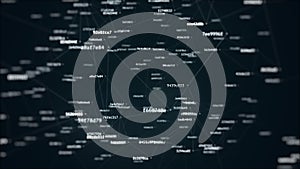 Abstract tech illustration of connected random hashes