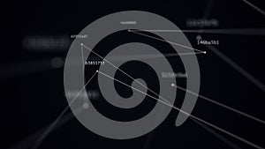 Abstract tech illustration of connected random hashes