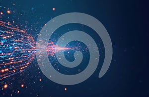 Abstract tech illustration with digital circuit board design. Visualizes data flow connectivity innovation communication, modern