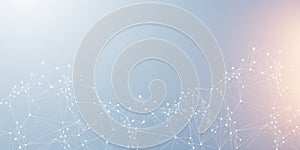 Abstract tech network connection dots. Digital background and big data technology. Blue background with plexus lines effect