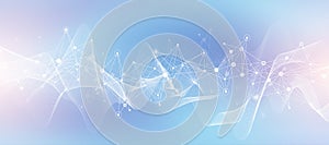 Abstract tech network connection dots. Digital background and big data technology. Blue background with plexus lines effect