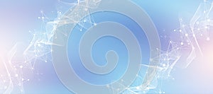 Abstract tech network connection dots. Digital background and big data technology. Blue background with plexus lines effect