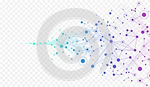 Abstract tech network connection dots. Digital background and big data technology. Blue background with plexus lines. Geometric