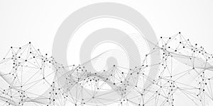 Abstract tech network connection dots. Digital technology and big data analysis background. White background with plexus lines