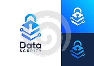 abstract tech padlock logo. data security digital vector design